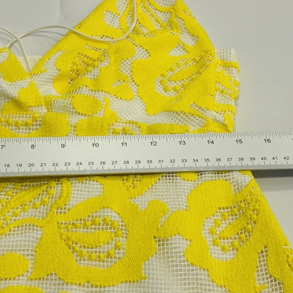 Maeve Anthropologie Lace Babydoll Strappy Backless Mini Dress Size 10 Yellow - Picture 13 of 16